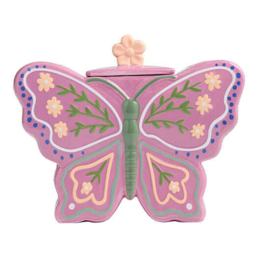 Pink and Green Ceramic Embossed Butterfly Figural Cookie Jar by World Market | World Market