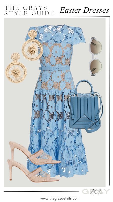 Blue Easter dress has the most beautiful lace! Perfect for any spring wedding or event too! Add a fun blue bag and neutral accessories to compliment the spring outfit!

#LTKwedding #LTKstyletip #LTKFind