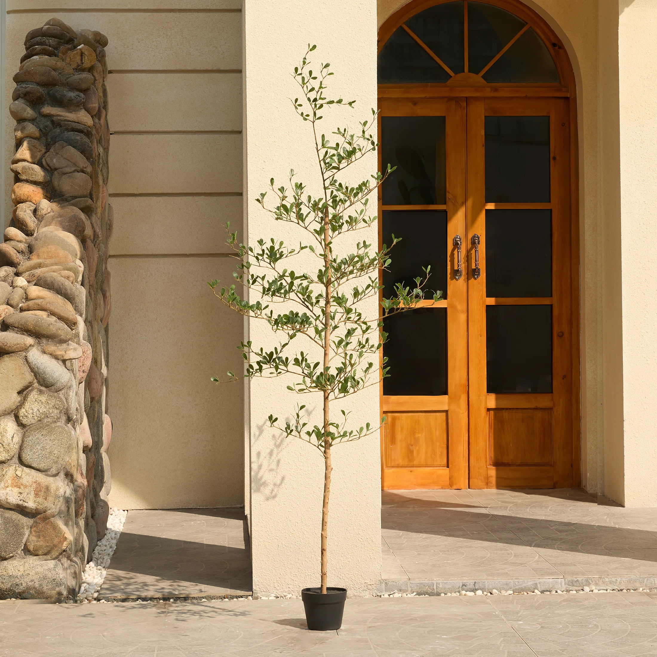 Adcock Artificial Tree Black Olive, UV Resistant Faux Plants - Real Wood Trunk, Floor Plant Outdo... | Wayfair North America