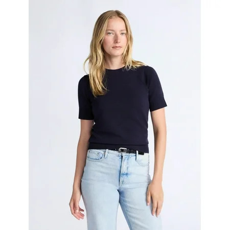 Free Assembly Women's and Women's Plus Cozy Yarn Shrunken Sweater Tee with Short Sleeves, Lightweight, Sizes XS-4X | Walmart (US)