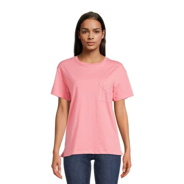 Time and Tru Women’s Tee with Woven Chest Pocket, Sizes XS-3XL | Walmart (US)