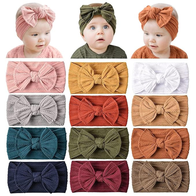 Prohouse 12 Pack Baby Nylon Headbands Hairbands Hair Bow Elastics Handmade Hair Accessories for B... | Amazon (US)
