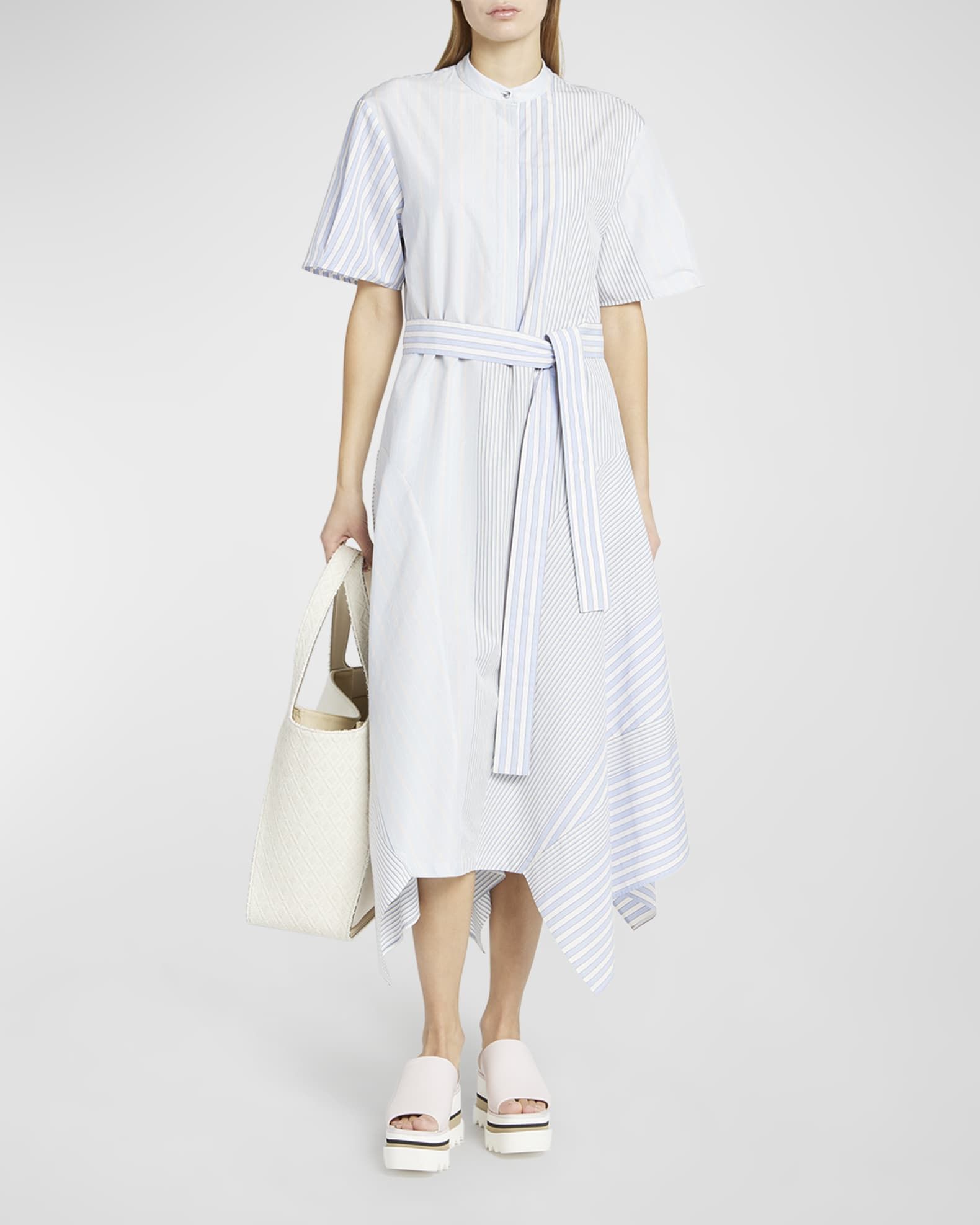 Stella McCartney Patchwork Striped Belted Handkercheif Midi Dress | Neiman Marcus