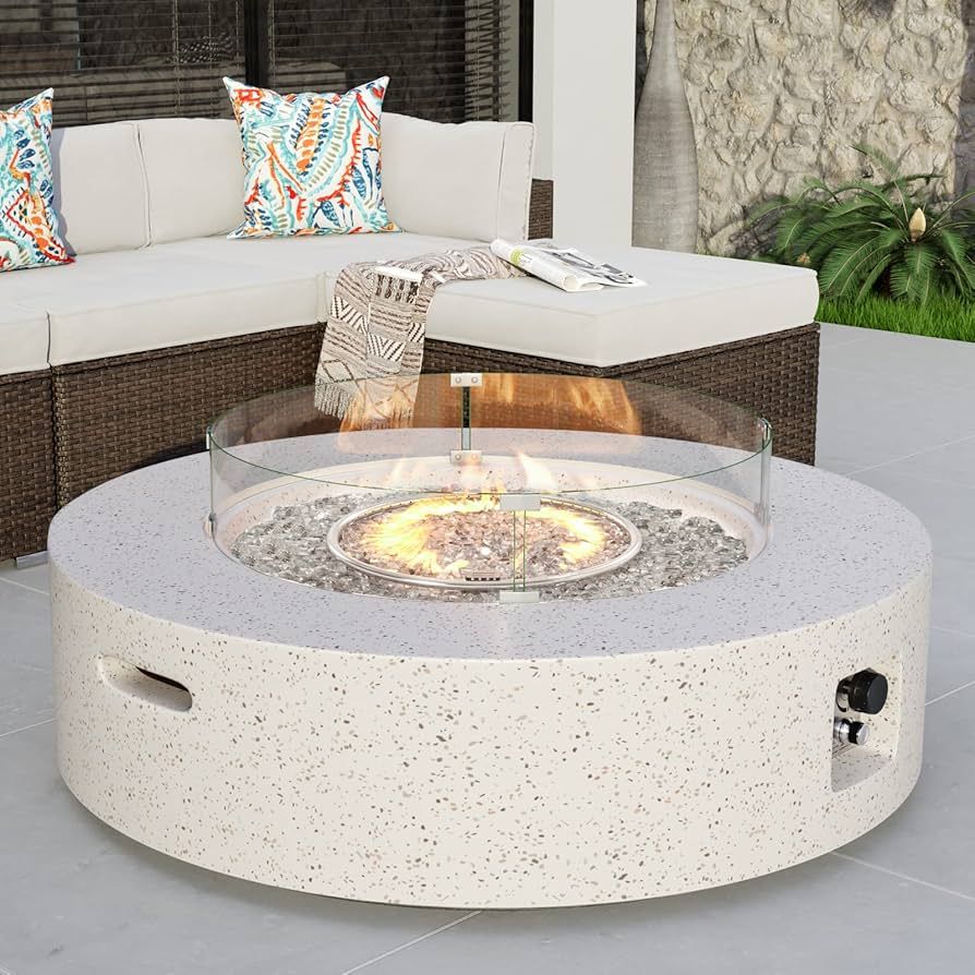 COSIEST Outdoor Propane Fire Pit Coffee Table w Terrazzo White 40.5-inch Round Base Patio Heater,... | Amazon (US)