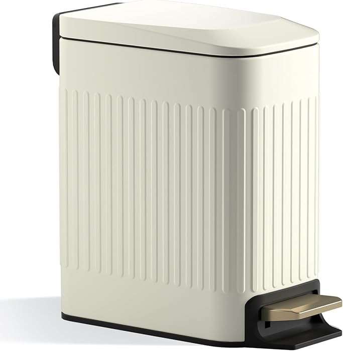 Small Bathroom Trash Can with Lid Soft Close-6L/1.6 Gal Slim Step Garbage Can-Metal Pedal Wasteba... | Amazon (US)