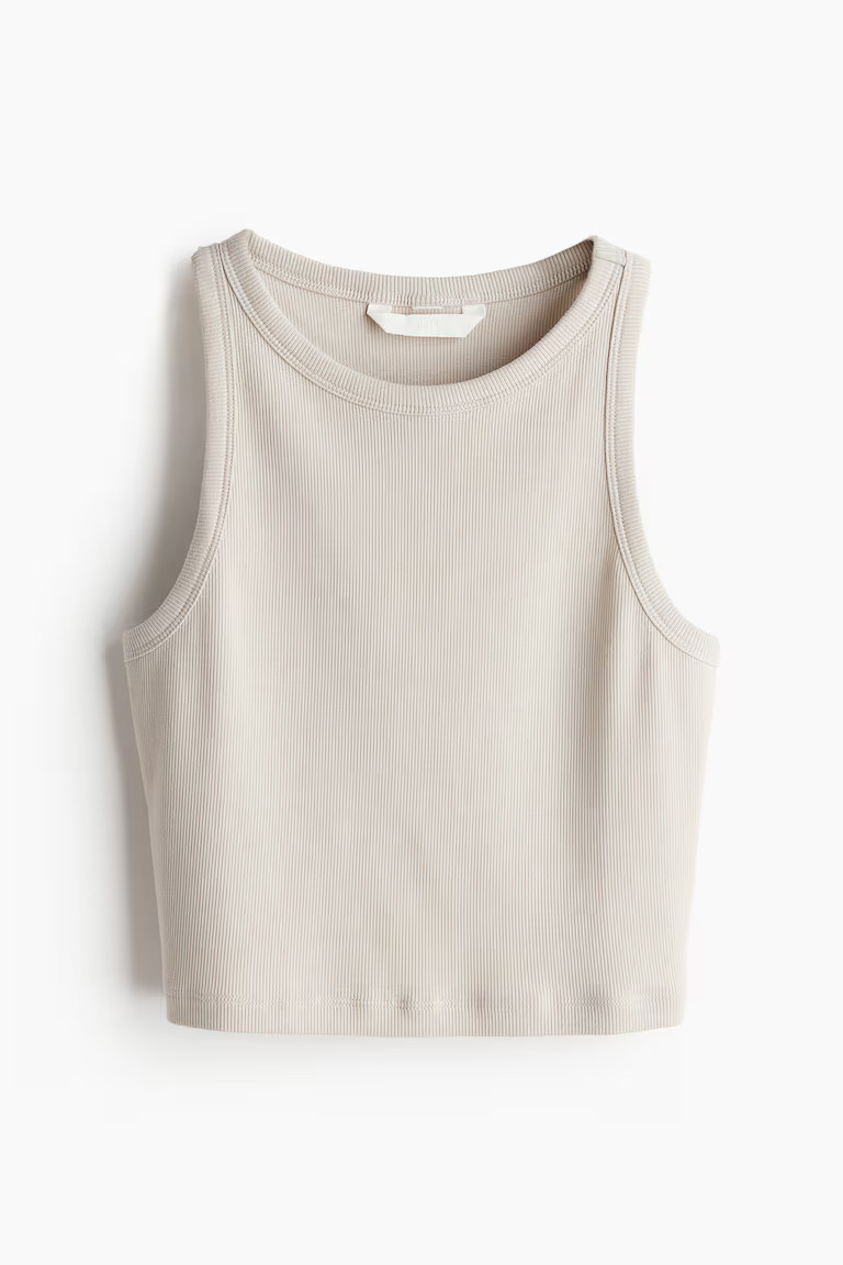 Cropped vest top - Sleeveless - Cropped - Cream/Black striped - Ladies | H&M GB | H&M (UK, MY, IN, SG, PH, TW, HK)