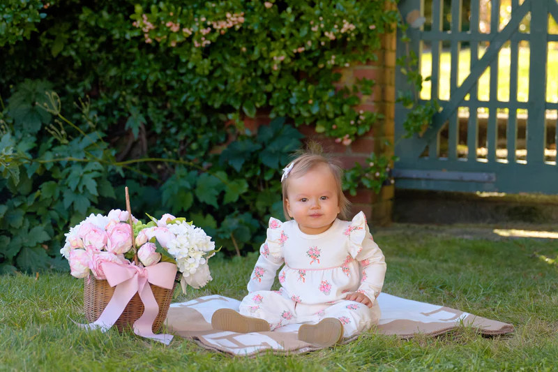 Leigh Ann Angel Sleeve Romper - Nonesuch Stems with Sandpearl Pink | The Beaufort Bonnet Company