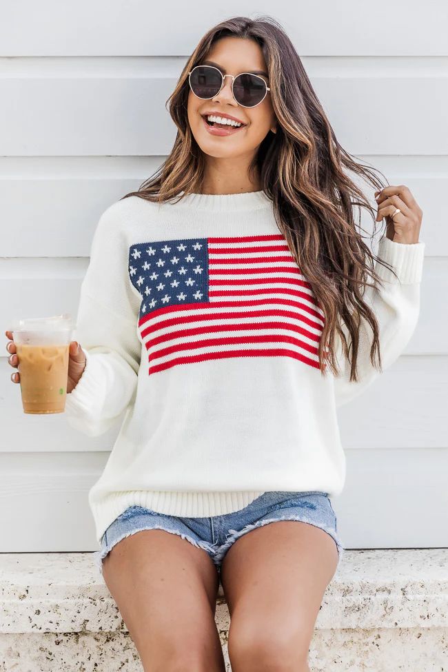 The Best Ever Ivory Flag Crewneck Sweater | Pink Lily