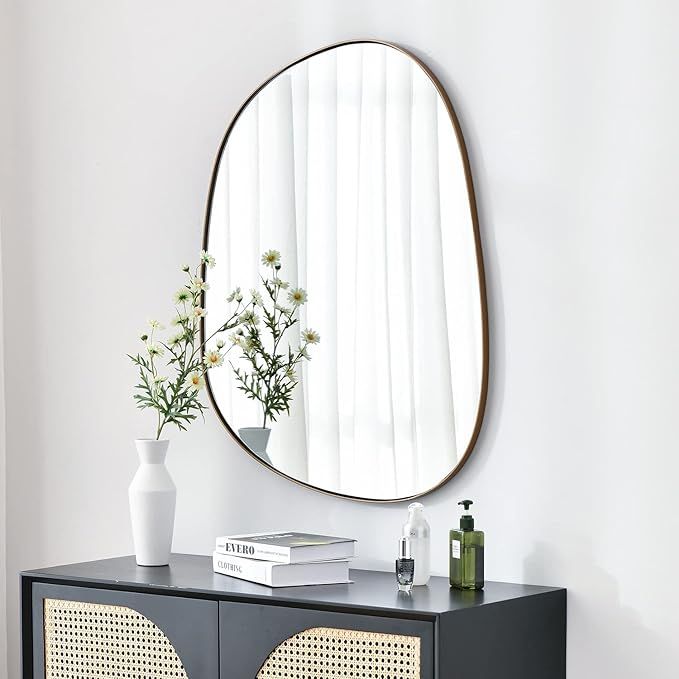 ELEHUME Asymmetrical Mirror for Wall Decor 23"*30", Modern Brass Framed Wall Mirror for Living Ro... | Amazon (US)