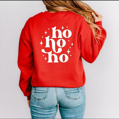 Simply Sage Market Whimsical Ho Ho Ho Front And Back Sweatshirt - S - Red | Target