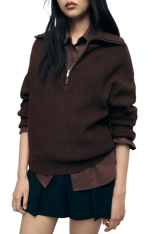 MANGO Half Zip Sweater in Chocolate at Nordstrom, Size Medium | Nordstrom