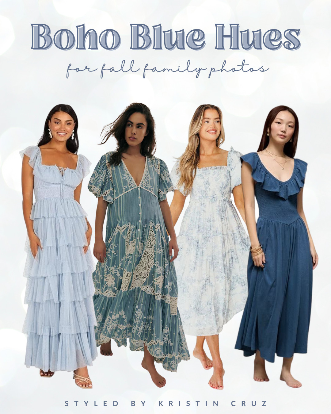 I'm loving these blue picks! The mix of dusty blue, teal, and denim with bohemian silhouettes, lace trims, and tiered details creates such dreamy movement in photos. 

 #LTKSeasonal #LTKStyleTip #LTKFamily