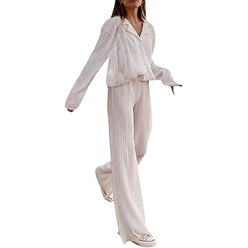 NUFIWI Women Y2K 2 Piece Pants Set Oversized Floral Printed Button Down Shirt High Waist Pants Ou... | Amazon (US)