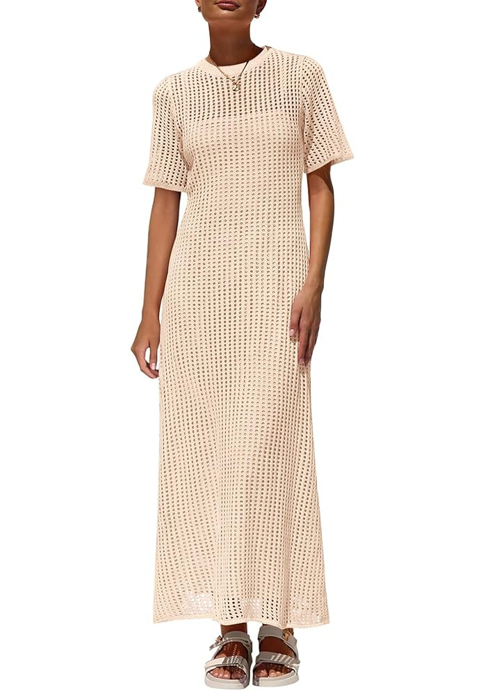 PRETTYGARDEN Womens Eyelet Cover Up Dress 2025 Summer Vacation Resort Maxi Dresses Beach Short Sl... | Amazon (US)