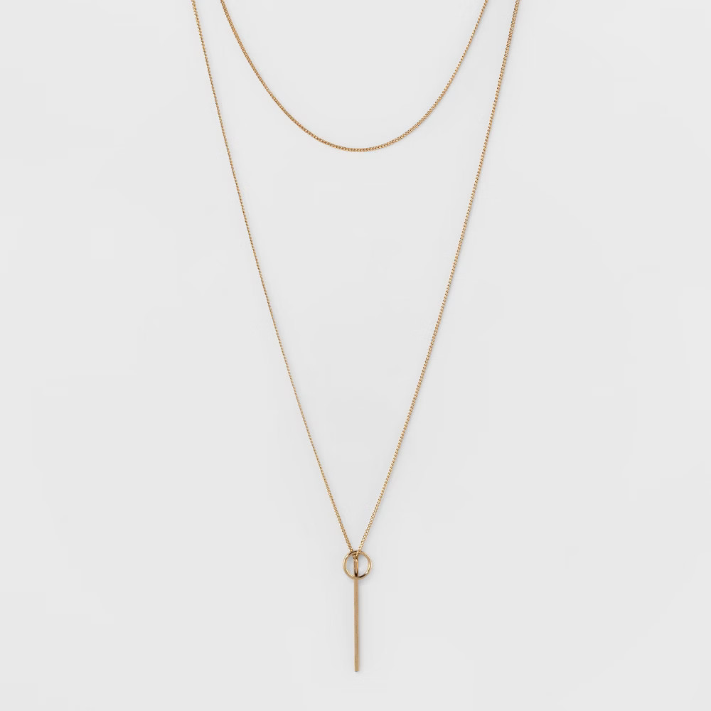Circle & Bar Two Row Long Necklace - A New Day Gold | Target