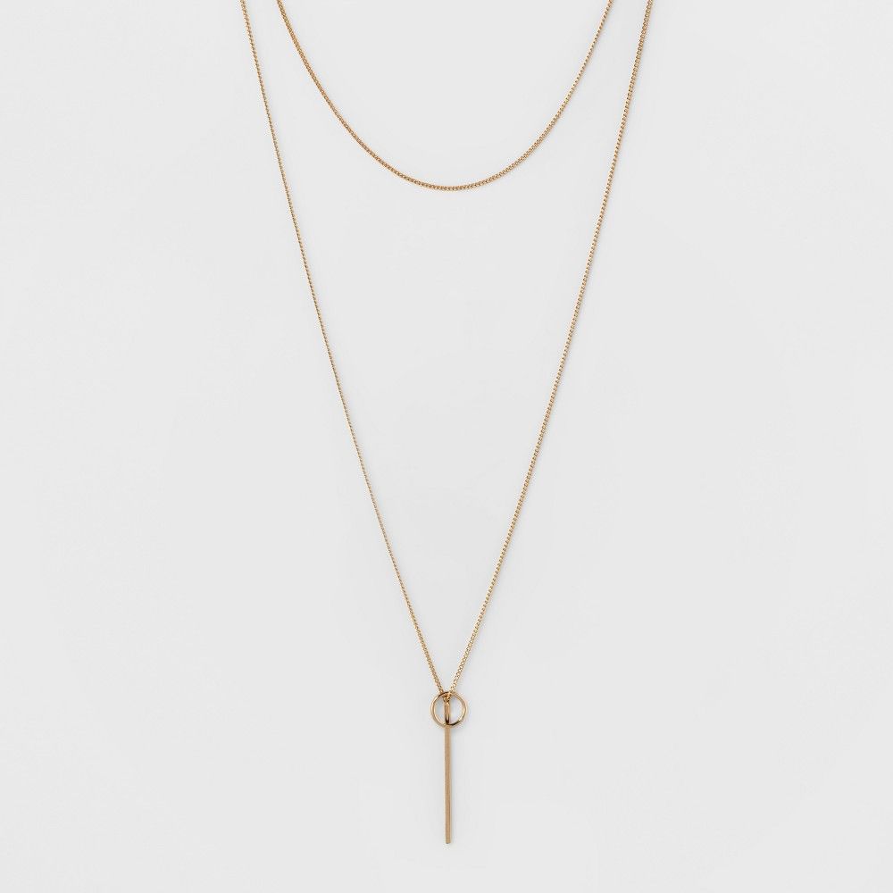 Circle & Bar Two Row Long Necklace - A New Day Gold | Target