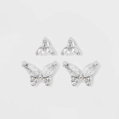 Sterling Silver Cubic Zirconia Butterfly Stud Earrings - A New Day™ | Target