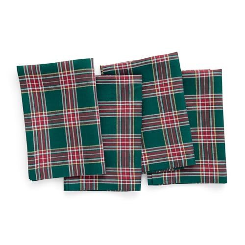 Solino Home Christmas Cloth Napkins Set of 4-100% Pure Linen Green Tartan Plaid Dinner Napkins Cloth 20 x 20 Inch - Handcrafted and Machine Washable | Amazon (US)