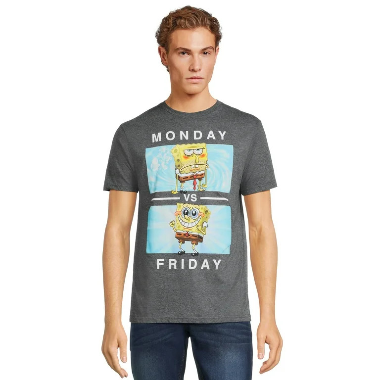 SpongeBob SquarePants Men's and Big Men's Monday vs Friday Graphic Tee, S-3XL - Walmart.com | Walmart (US)