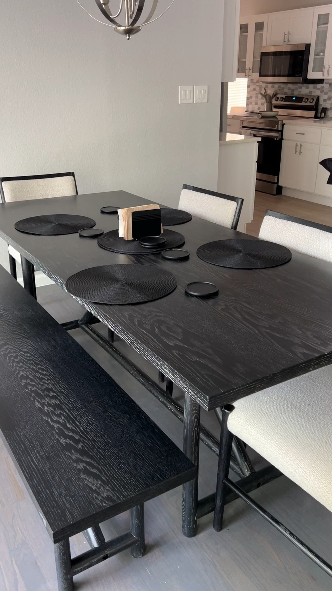 Black Wooden Coasters - on sale 

Black Wooden Dining Room Table

Round Black Placemats

Black metal napkin holder

Added a black metal napkin holder to mix up the texture of wood and metal.

#LTKstyletip #LTKsalealert #LTKhome