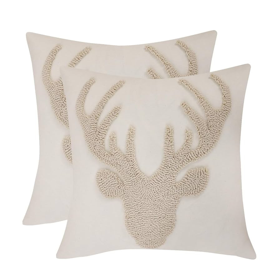 LUOYEHK Christmas Reindeer Pillow Covers 18x18 Set of 2 Farmhouse Rustic Throw Pillows Winter Hol... | Amazon (US)