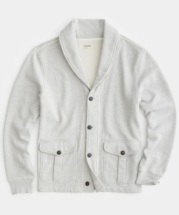 Made in L.A. Fleece Shawl Cardigan in Light Grey Heather | Todd Snyder