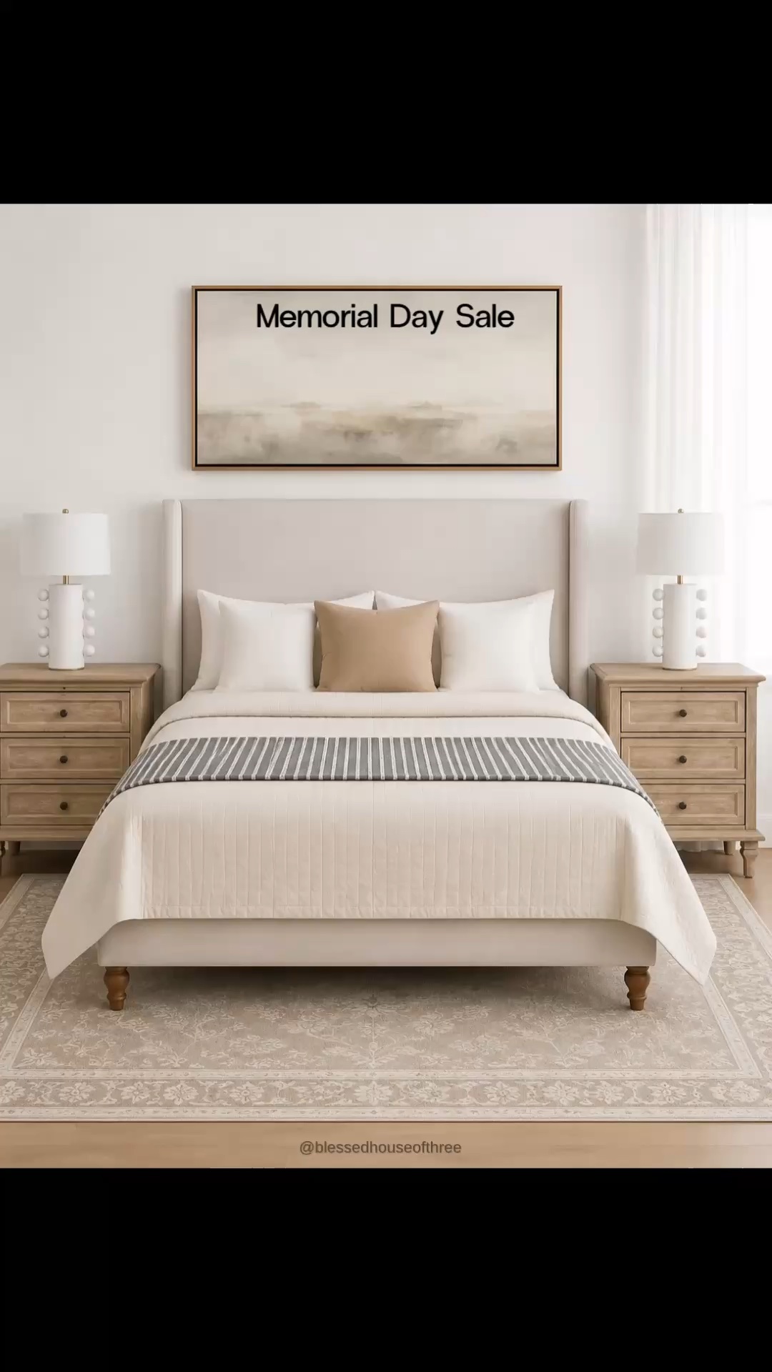 Designer bedroom look for less finds that give a high-end neutral bedroom feel without the designer price tag 🤍 Memorial Day sales are one of my favorite times to refresh a space because it’s a great chance to save on upholstered beds, wood nightstands, rugs, lighting and cozy bedroom essentials. Love this neutral layered look with warm wood tones and soft textures. Save for your next refresh & Follow me on LTK for daily fashion, home decor & Amazon finds.

#LTKSaleAlert #LTKHome