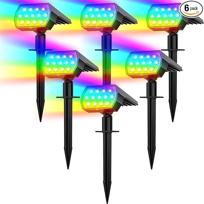 Solar Spot Lights Outdoor Color Changing,[7 Modes/6 Pack] Christmas IP65 Waterproof Landsc... | Amazon (US)