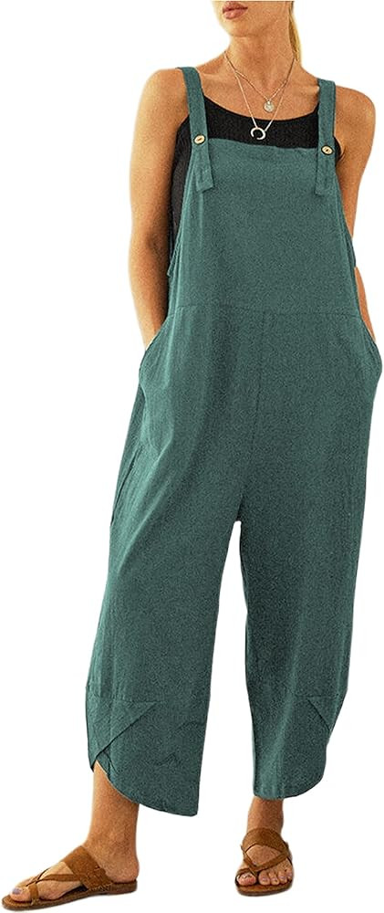 Qiaomai Womens Baggy Adjustable Suspender Overall Jumpsuit Harem Romper with Pockets | Amazon (US)