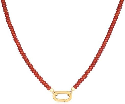 SAMYA 4×2mm Beaded Necklace for Women, Minimalist Charm Necklace with Gold-Plated Oval Clasp, 18... | Amazon (US)