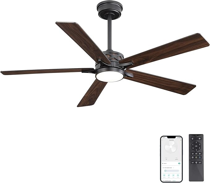 WINGBO 52" Smart Ceiling Fan with Lights, Black/Walnut Blades, 6 Speeds Reversible DC Motor, Work... | Amazon (US)