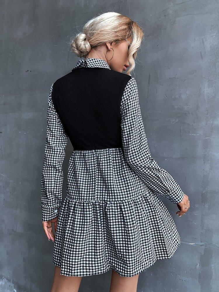 Gingham Print Ruffle Hem Dress | SHEIN