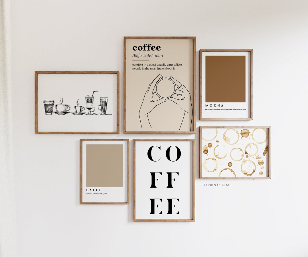 Coffee Gallery Wall Set of 6 Prints, Coffee Definition Print, Abstract Coffee Art, Coffee Line Ar... | Etsy (US)