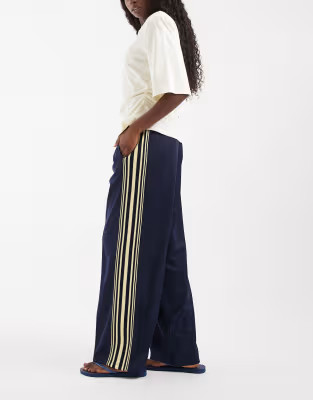 ONLY wide leg satin pants with side stripes in navy | ASOS (Global)