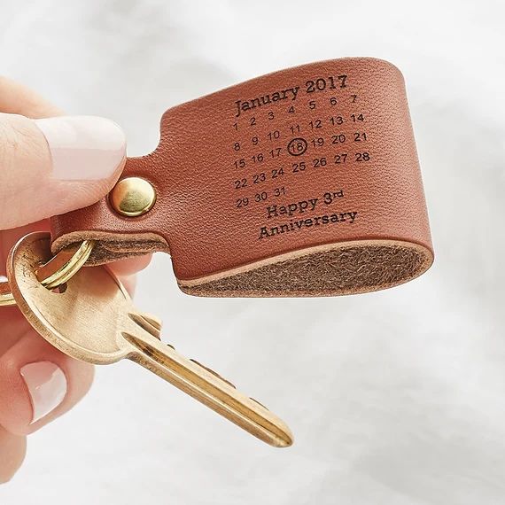 Personalised Calendar Date Keychain Natural Leather Engraved | Etsy | Etsy (US)