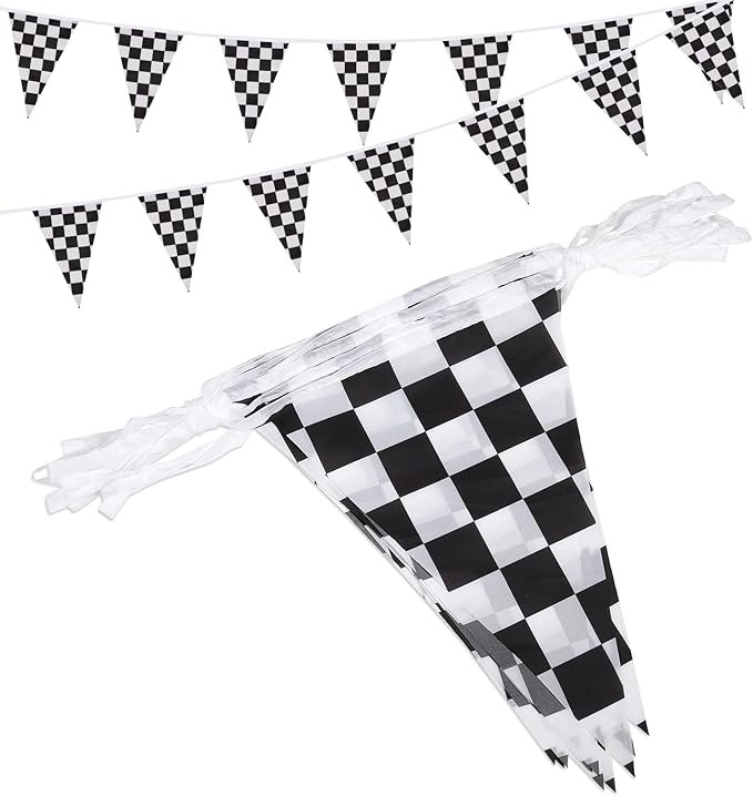 Reusable Party Decoration Pennant Banner - 21 Pcs Black & White Checkered Flags on a 30ft String ... | Amazon (US)