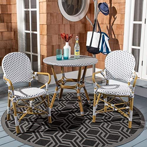 Safavieh Outdoor Collection Hooper Grey/White/Light Brown Stacking Bistro Arm Chair (Set of 2) | Amazon (US)