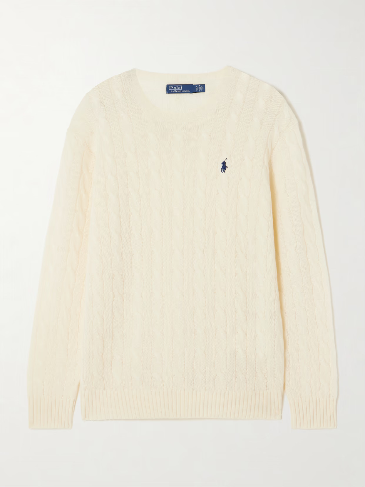 Polo Ralph Lauren - Embroidered Cable-knit Wool And Cashmere-blend Sweater - Cream | NET-A-PORTER (US)