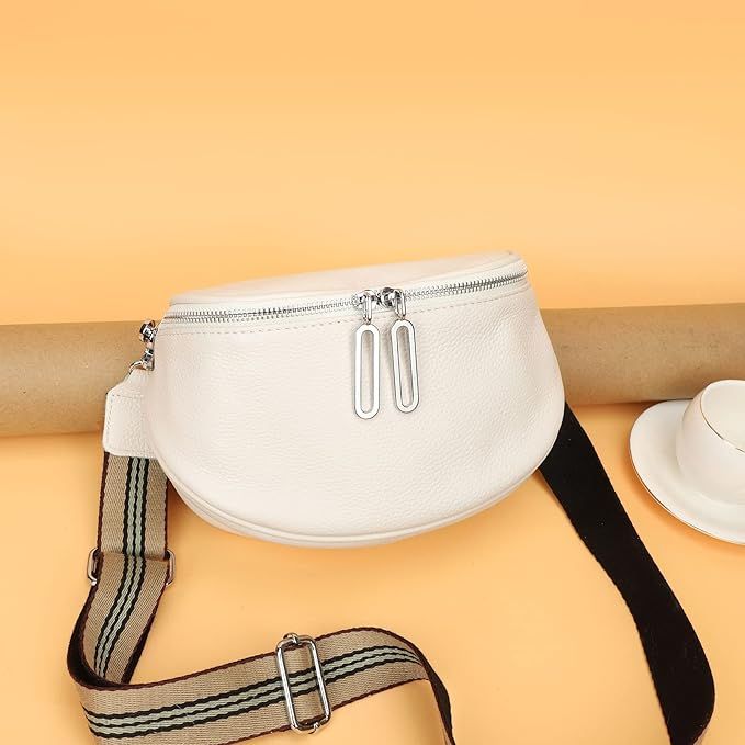 Fanny Pack Crossbody Bags For Women Genuine Leather Fashion Belt Bag Waist Purse (White01) | Amazon (US)