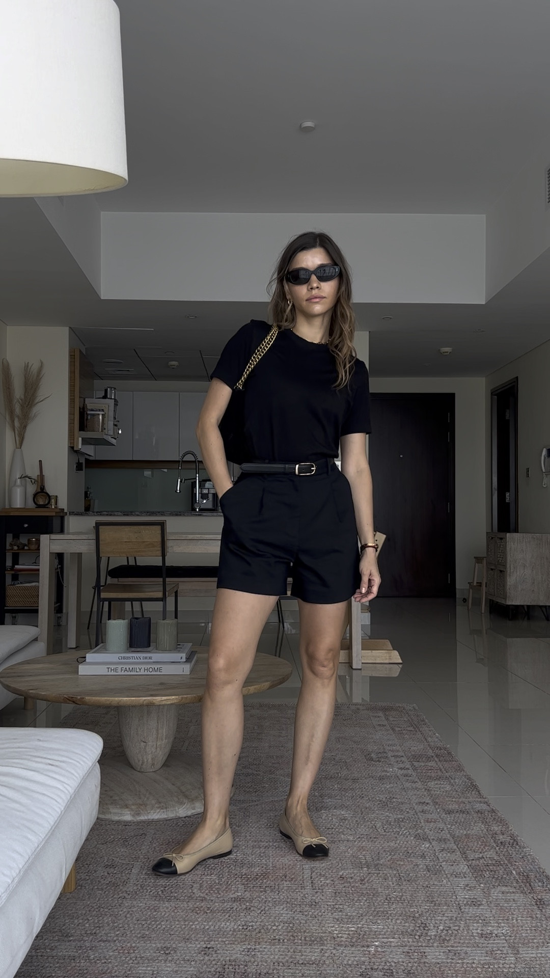 summer outfit, black t-shirt, black shorts, chanel flats, black suede bag, smart casual 

#LTKeurope #LTKshoecrush