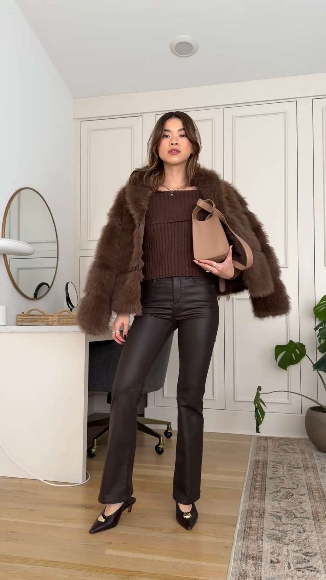 Sizing info: Pants 00 Petite in Brown Coated, Sweater XS in Dark Coffee, Jacket XS in Dark Brown Fur!  petite fashion, get dressed with me, outfit inspiration, ootd, nashville outfit, Nashville influencer, petite style, vacation style, casual outfits, mom style, petite pants, winter dress, winter outfit, winter pants, winter outfit inpso, winter outfit idea, winter top, winter style, winter sweater, cozy sweater, cold weather sweater, cold weather outfit, winter bag, winter purse, leather pants, off shoulder sweater, jacket, winter jacket, winter coat, fur coat, warm coat, 

 

#LTKGiftGuide #LTKHoliday #LTKPetite