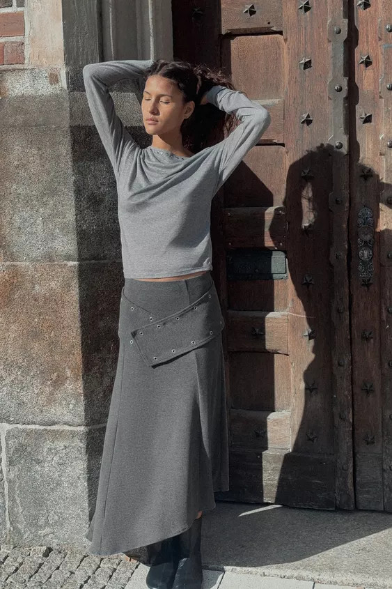 SOFT STUDDED MIDI SKIRT | Zara US