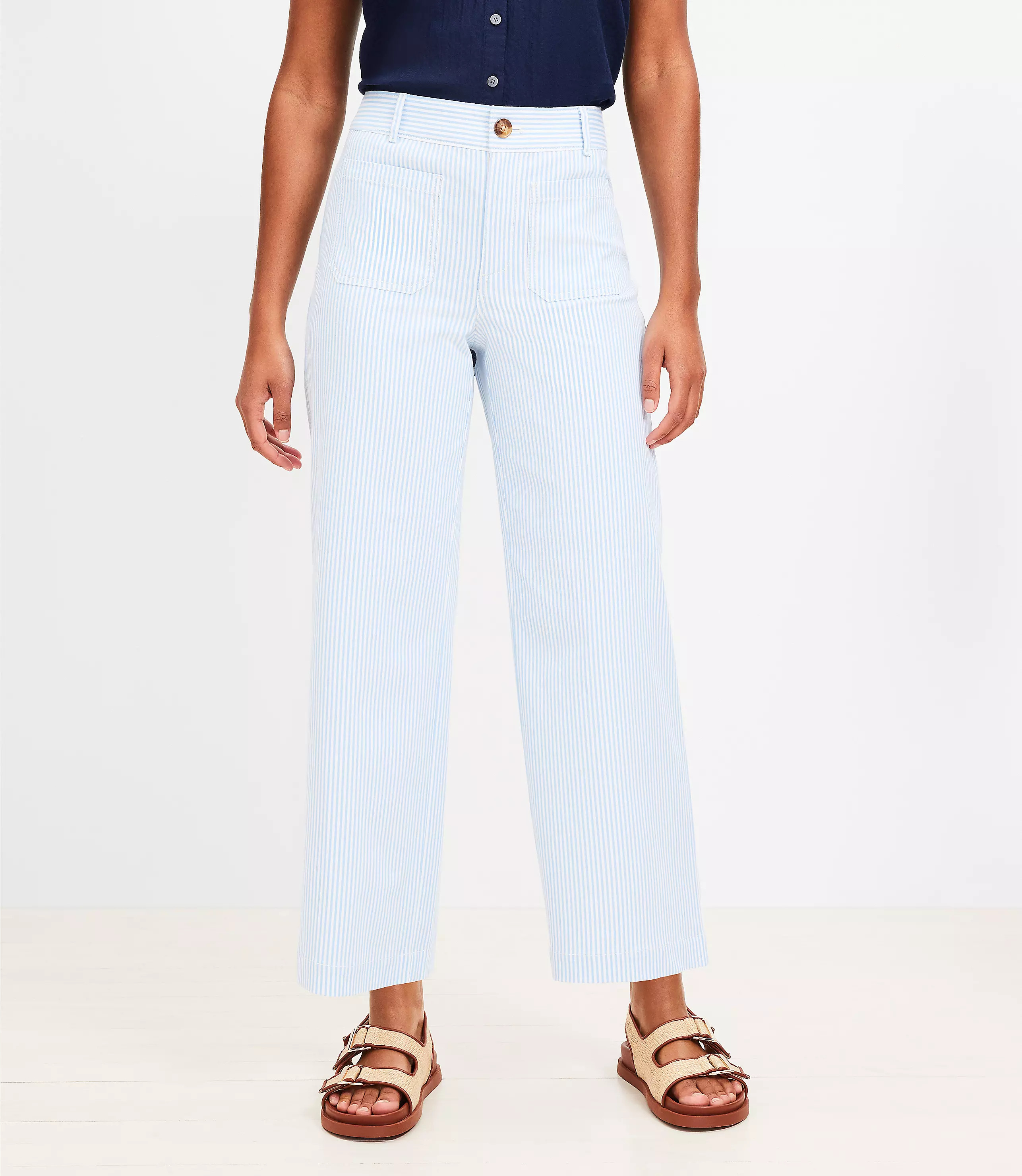 Petite Palmer Wide Leg Crop Pants in Stripe | LOFT