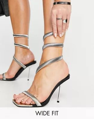 Public Desire Wide Fit Axel heeled sandals with silver plating in black | ASOS (Global)