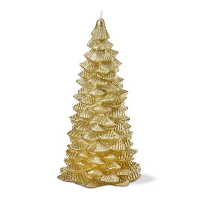 TAG Gold Fir Tree Sculpted Candle 8.5 in Holiday Decor Paraffin Wax Christmas Novelty Candle | Target