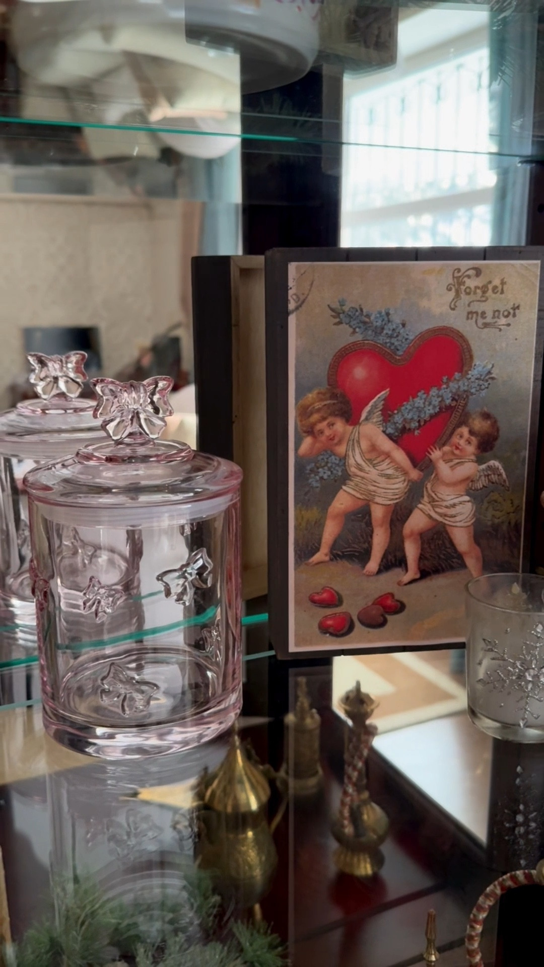 Valentine’s Day decor, @Target pink glass jar, @Etsy vintage Valentine decor, china cabinet decor

#LTKHome #LTKValentine #LTKSaleAlert