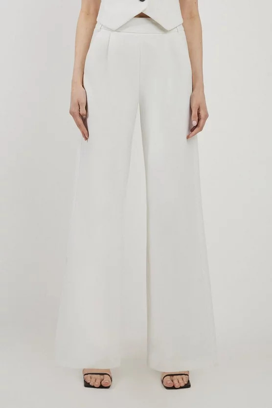 Clean Tailored Grosgrain Tipped Wide Leg Trousers | Karen Millen UK + IE + DE + NL