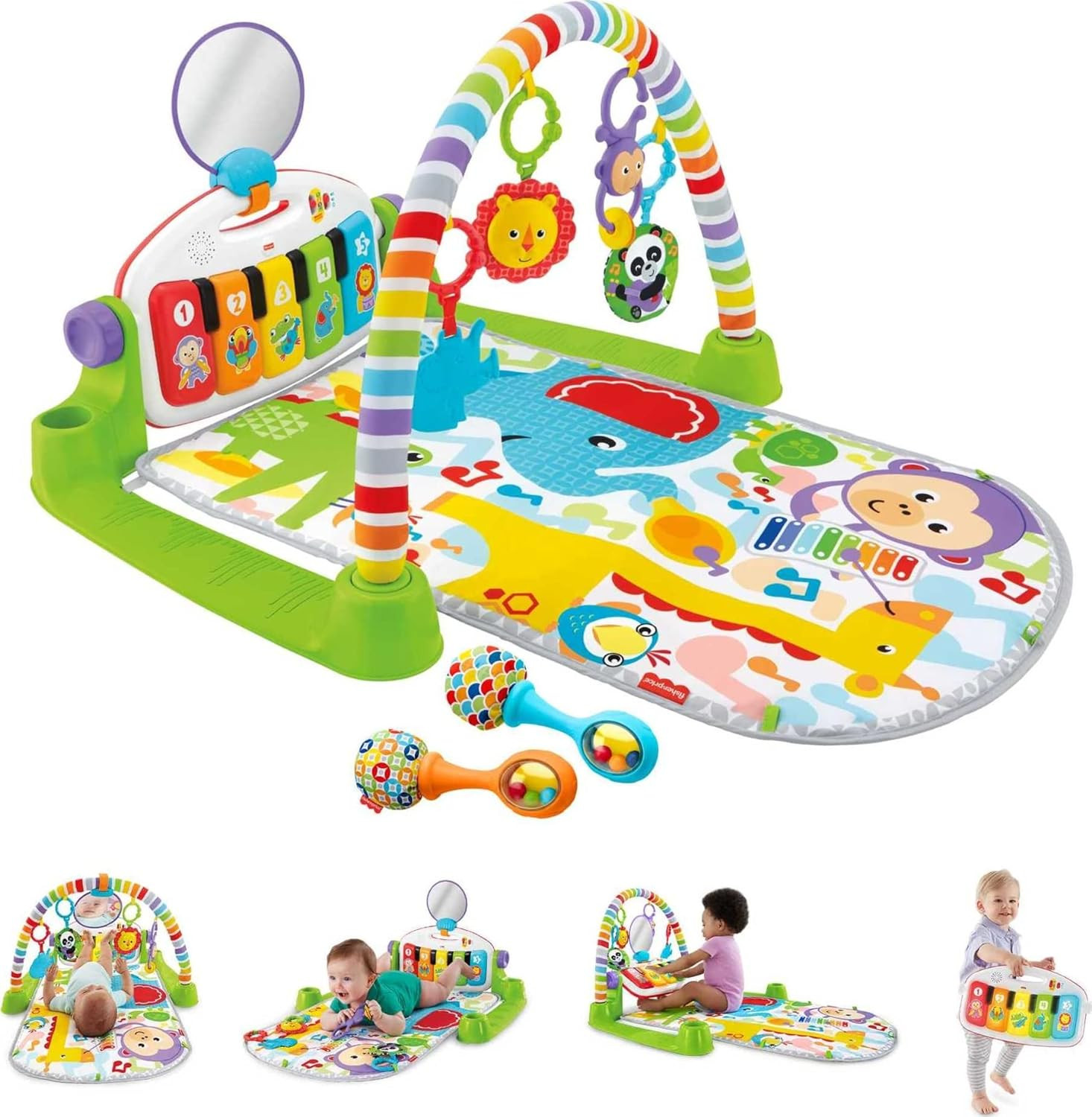 Fisher-Price Baby Playmat Deluxe Kick & Play Piano Gym, Green Musical Learning Toy with 2 Rattle ... | Amazon (US)