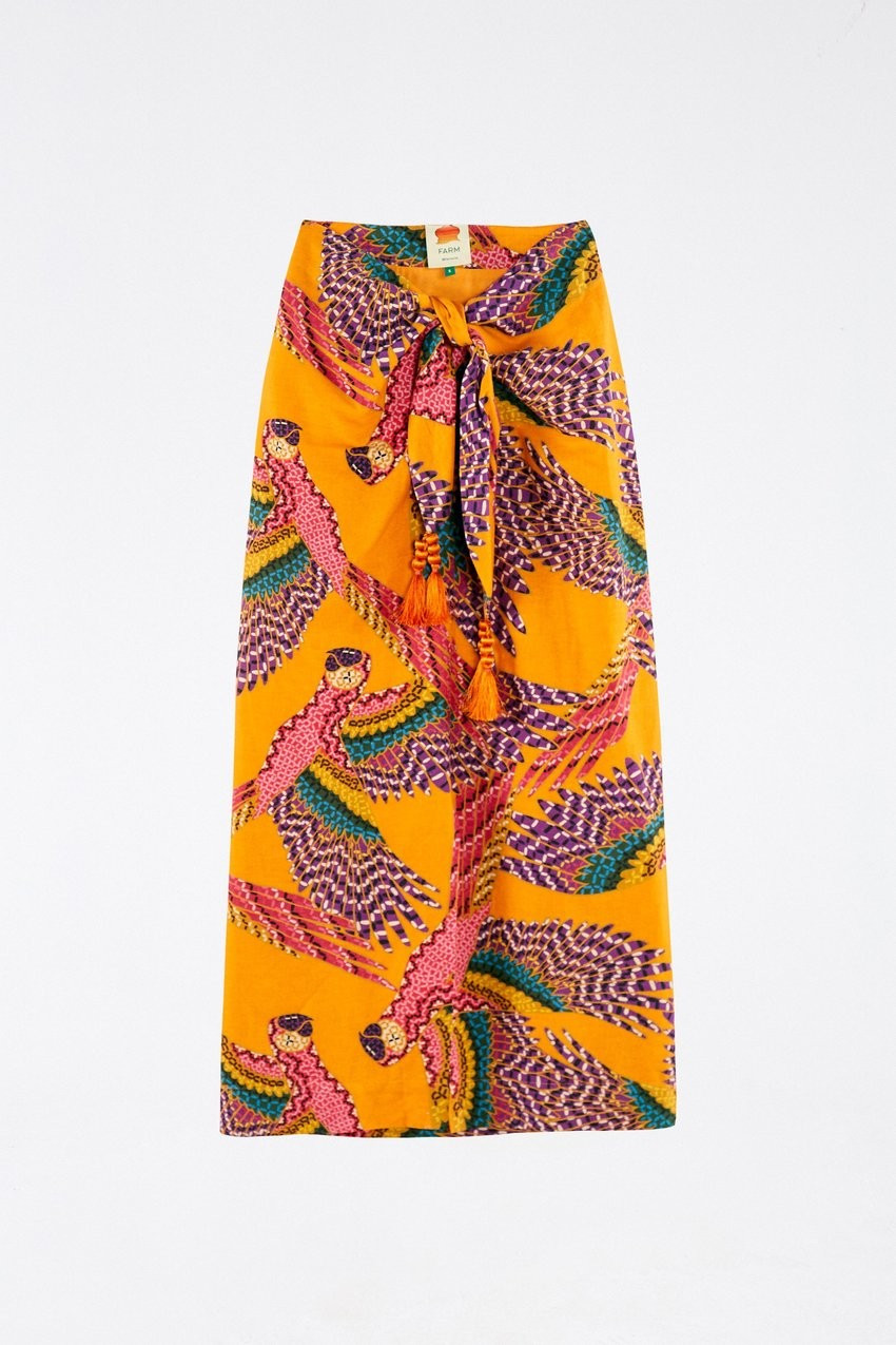 BEADED MACAWS MIDI SKIRT | FarmRio (US)