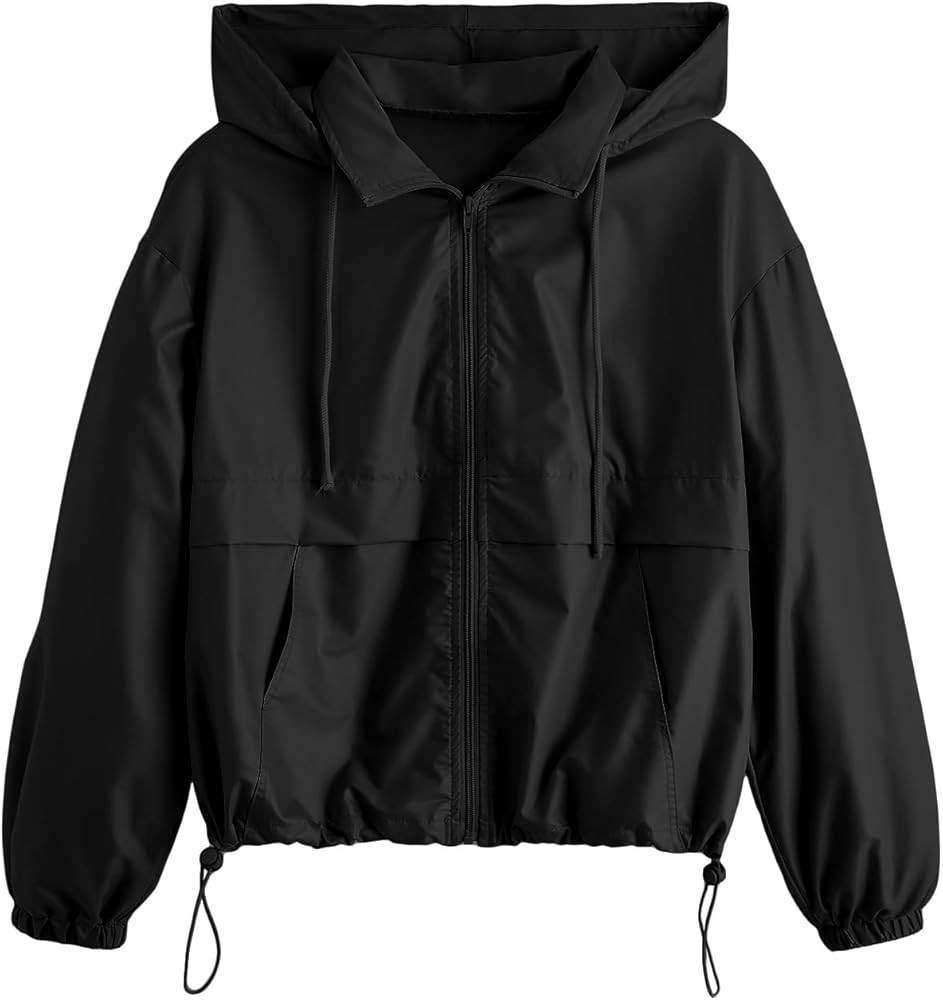 Verdusa Women's Zip Up Lightweight Windbreaker Jacket Sport Casual Hoodie Outerwear with Pockets | Amazon (US)